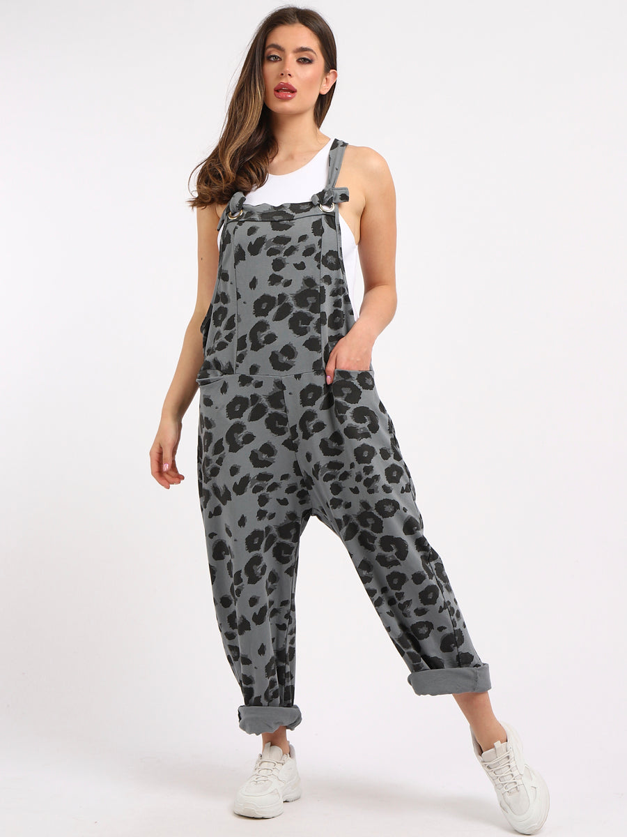 Leopard Cotton Dungaree Grey