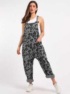 Leopard Cotton Dungaree Grey