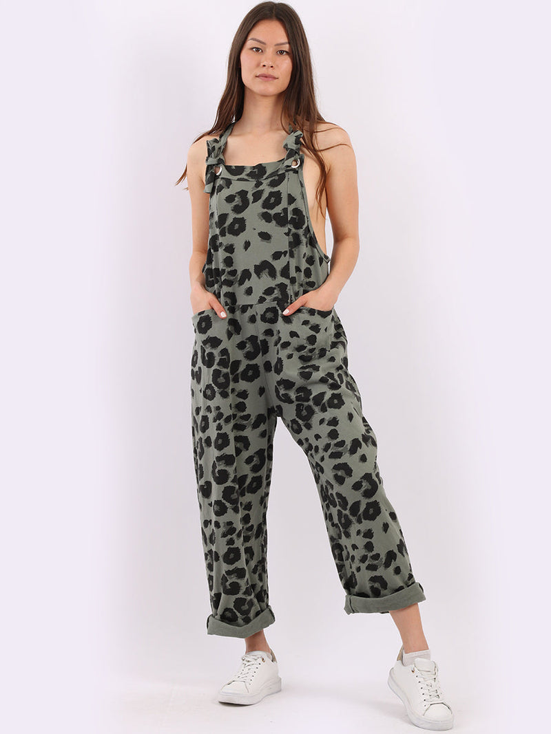 Leopard Cotton Dungaree Khaki
