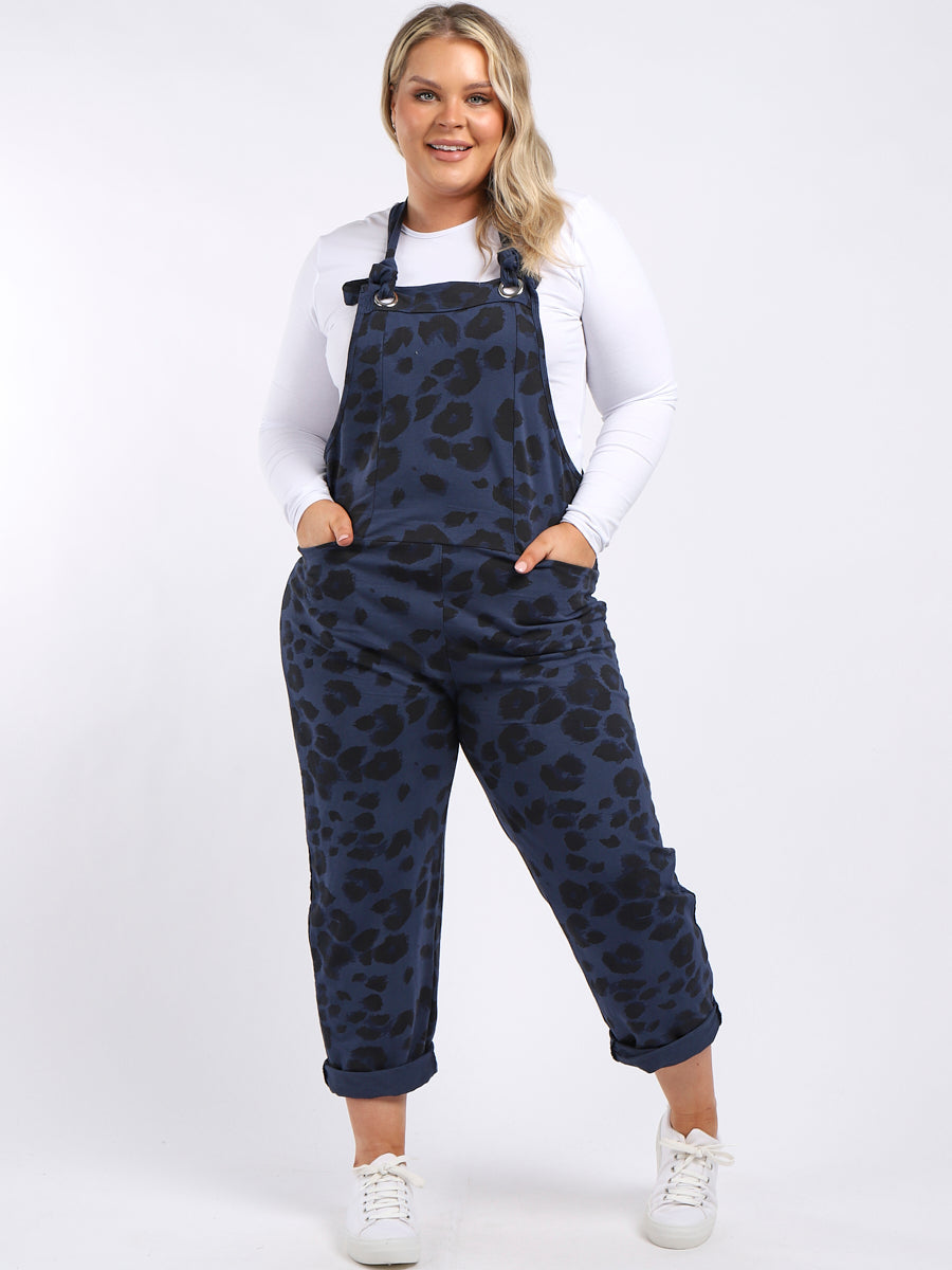 Leopard Cotton Dungaree Navy