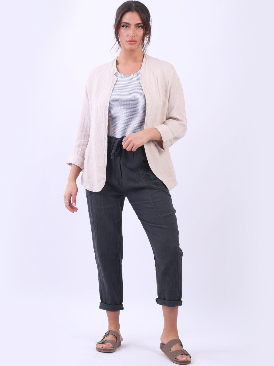 Open Front Linen Jacket Beige