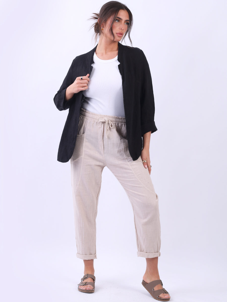 Open Front Linen Jacket Black