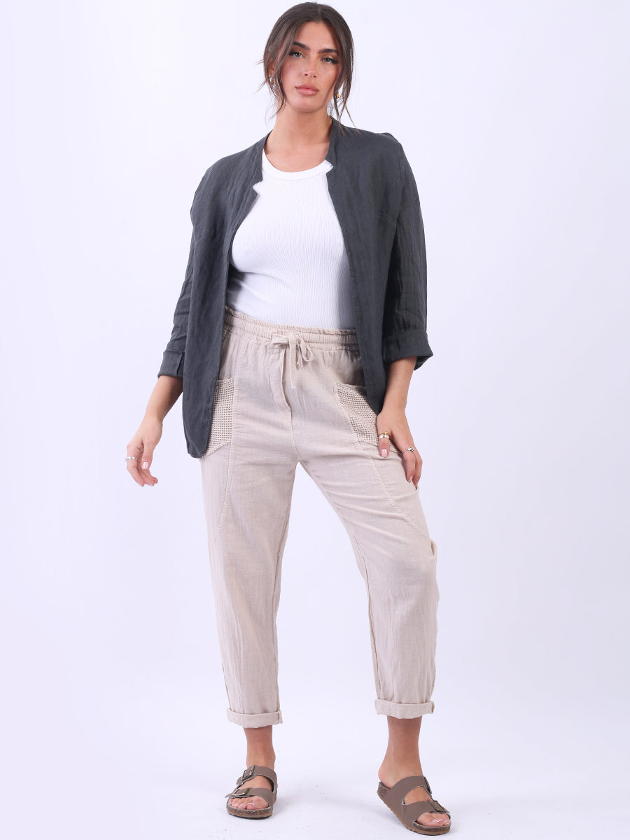Open Front Linen Jacket Charcoal