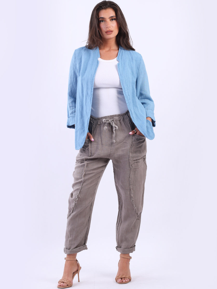 Open Front Linen Jacket Denim