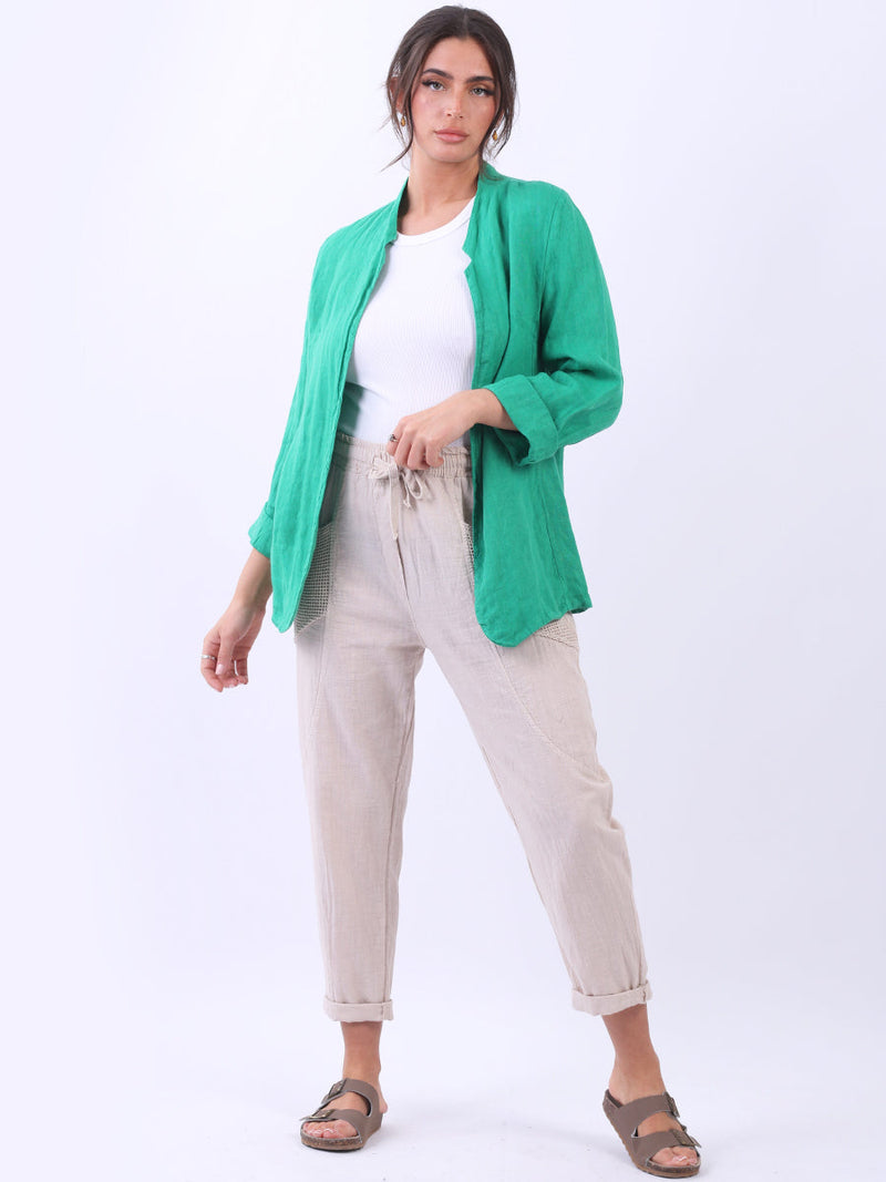 Open Front Linen Jacket Green