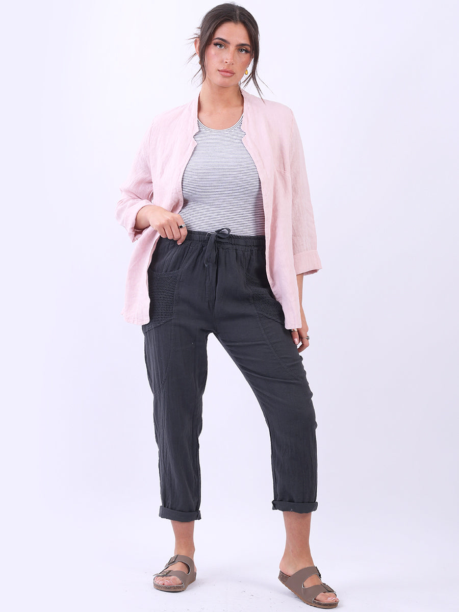 Open Front Linen Jacket Pink