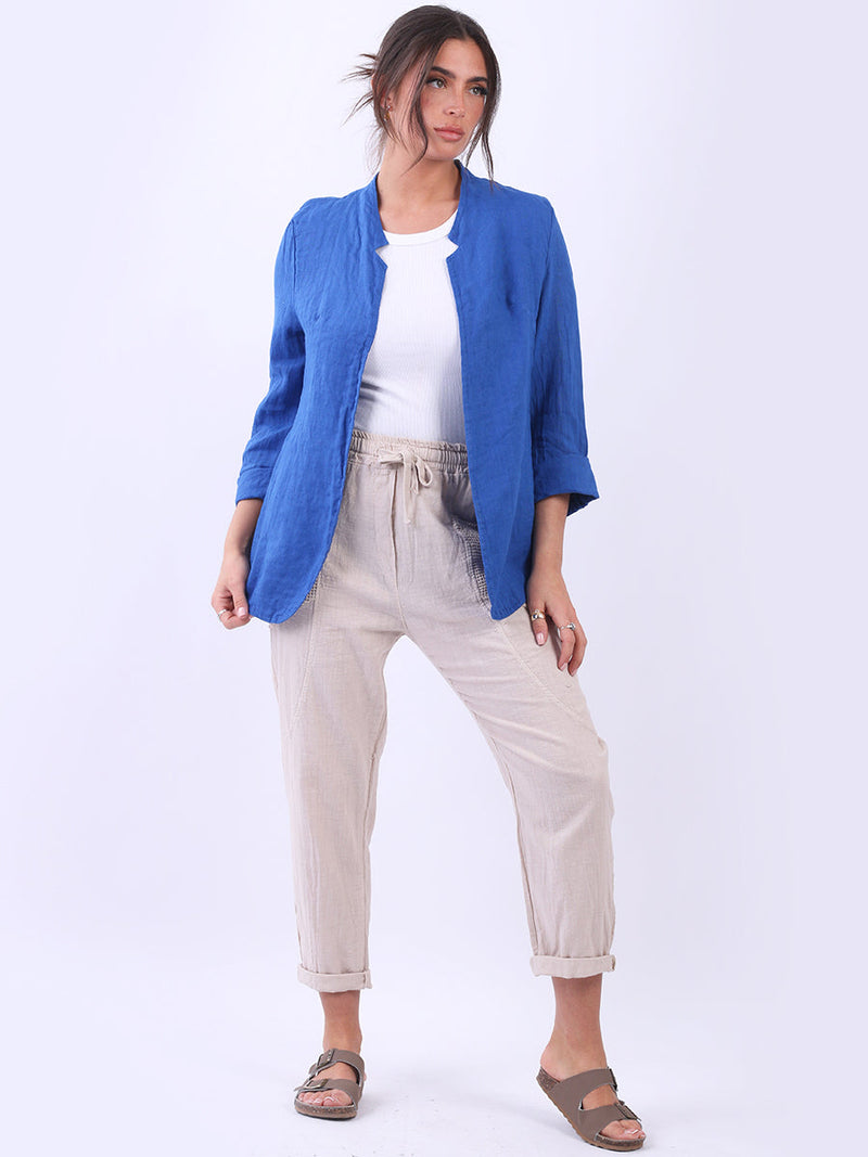 Open Front Linen Jacket Royal Blue