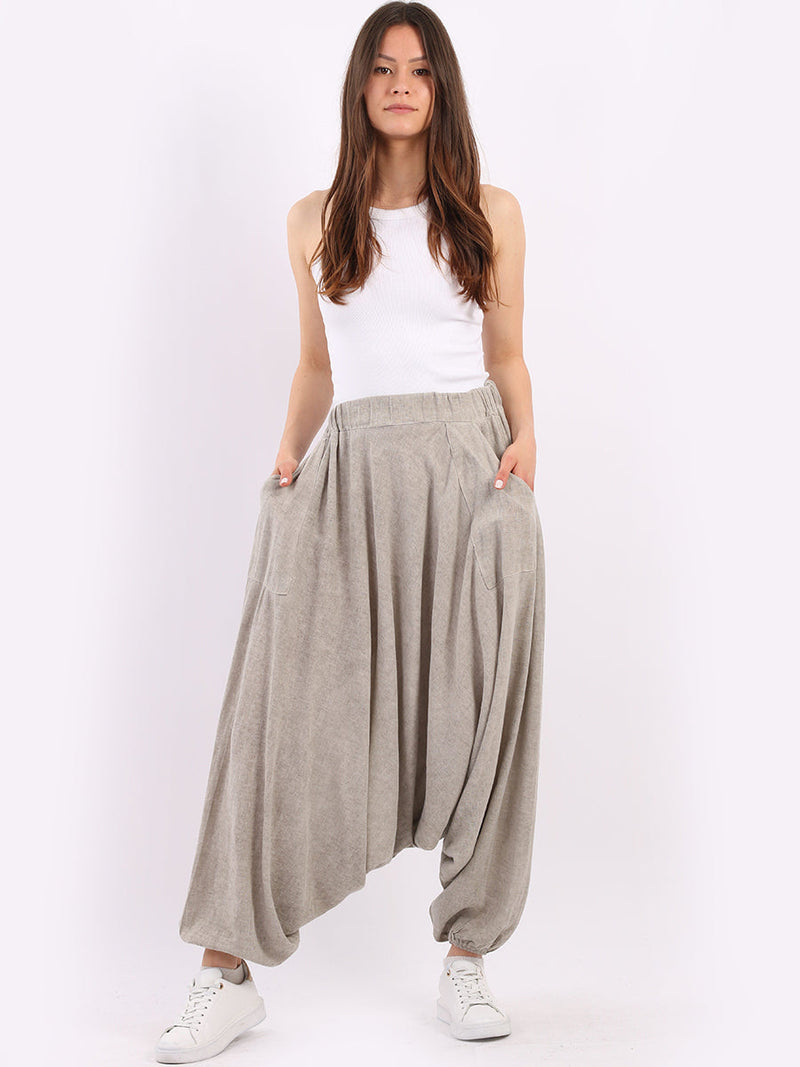 Acid Wash Cotton Harem Pant Mocha