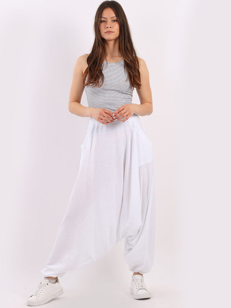 Acid Wash Cotton Harem Pant White