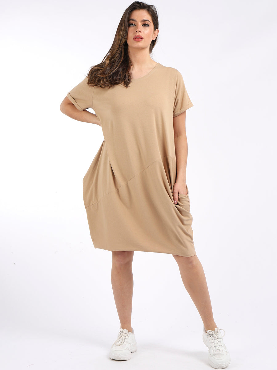 Plain Cotton Dress Camel