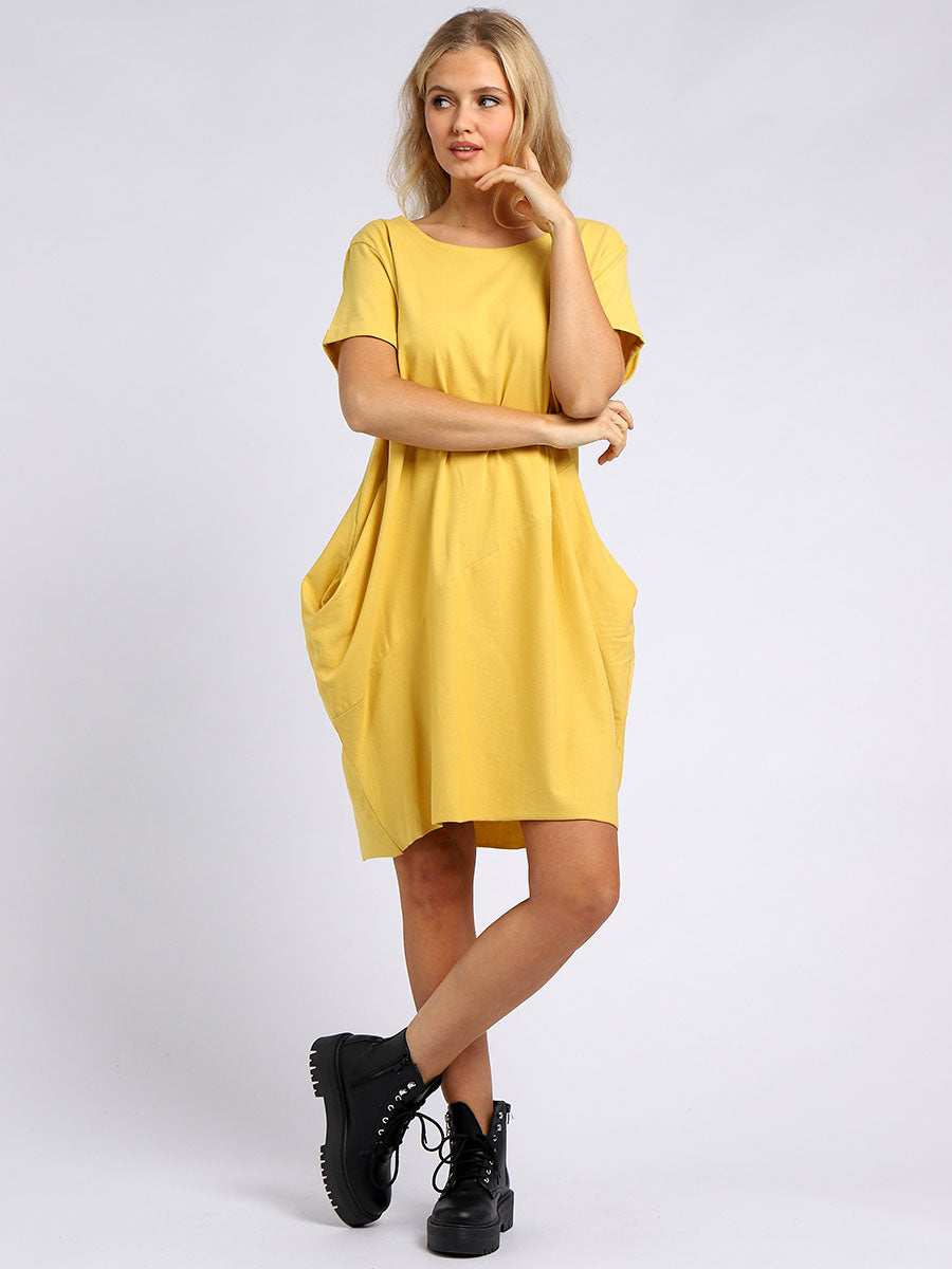 Plain Cotton Dress Mustard