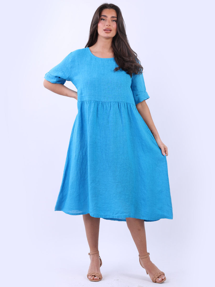 Linen Plus Size Dress Azure