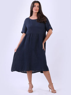 Linen Plus Size Dress Navy