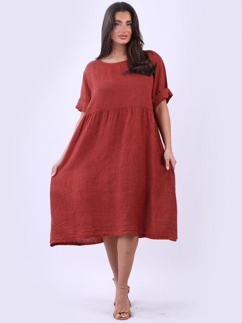 Linen Plus Size Dress Rust