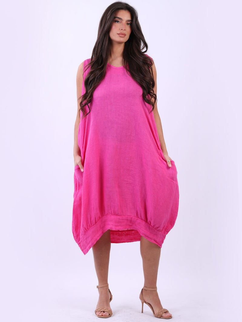 Linen Sleeveless Tank Dress Fuchsia