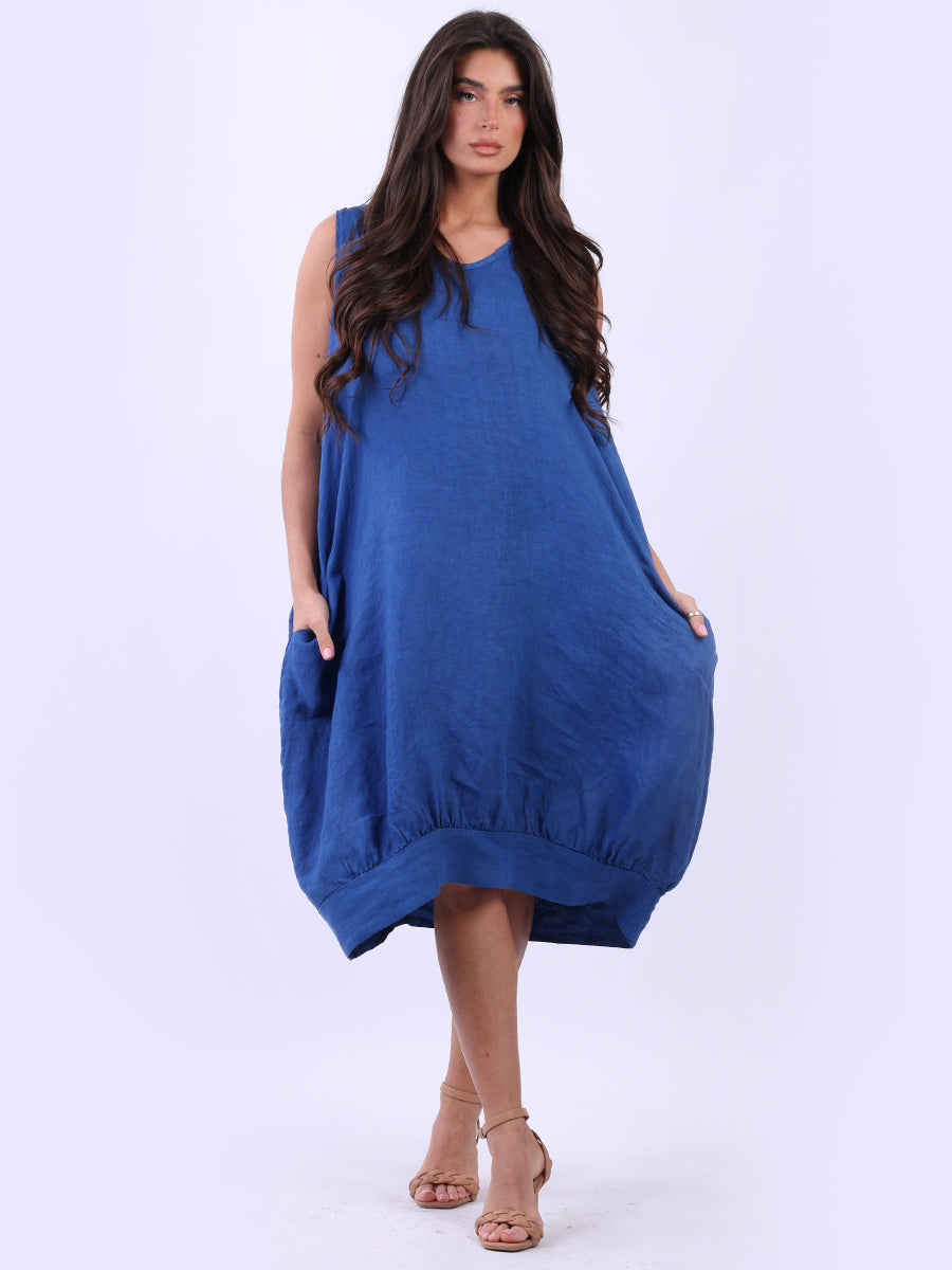 Linen Sleeveless Tank Dress Royal Blue