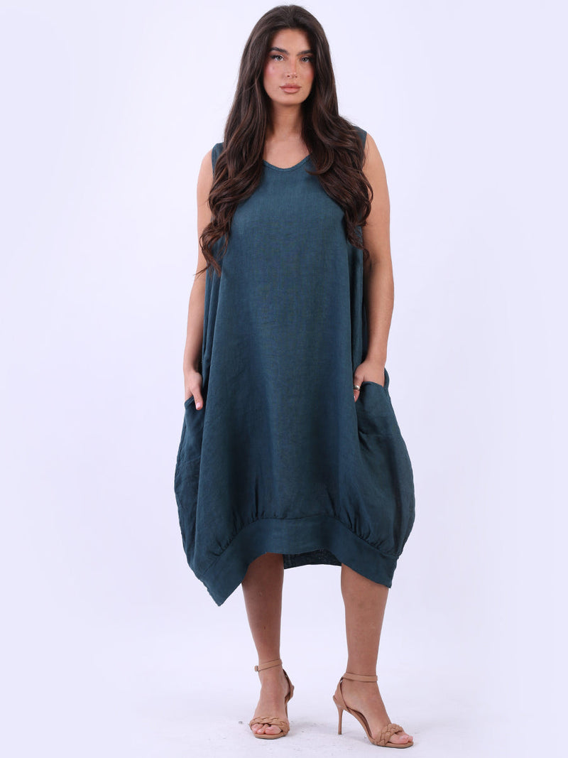 Linen Sleeveless Tank Dress Teal