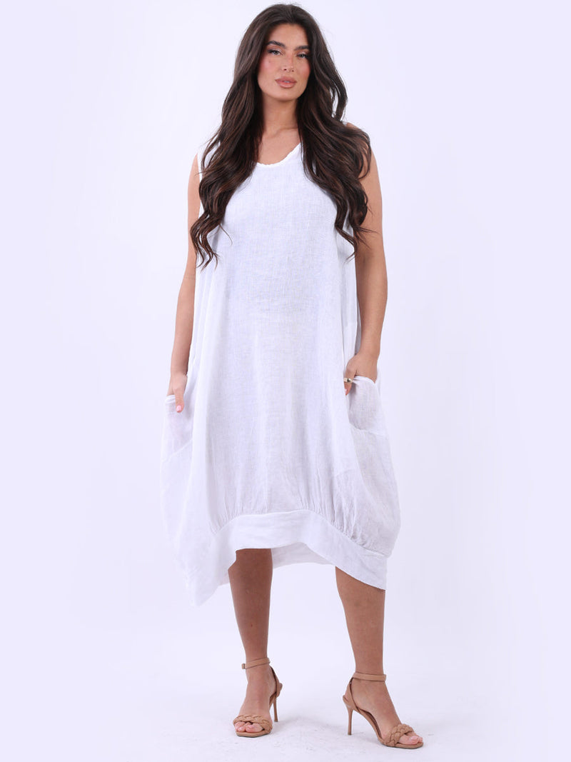 Linen Sleeveless Tank Dress White