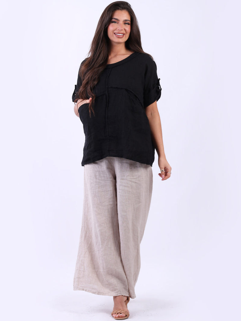 Plain Linen Summer Blouse Black