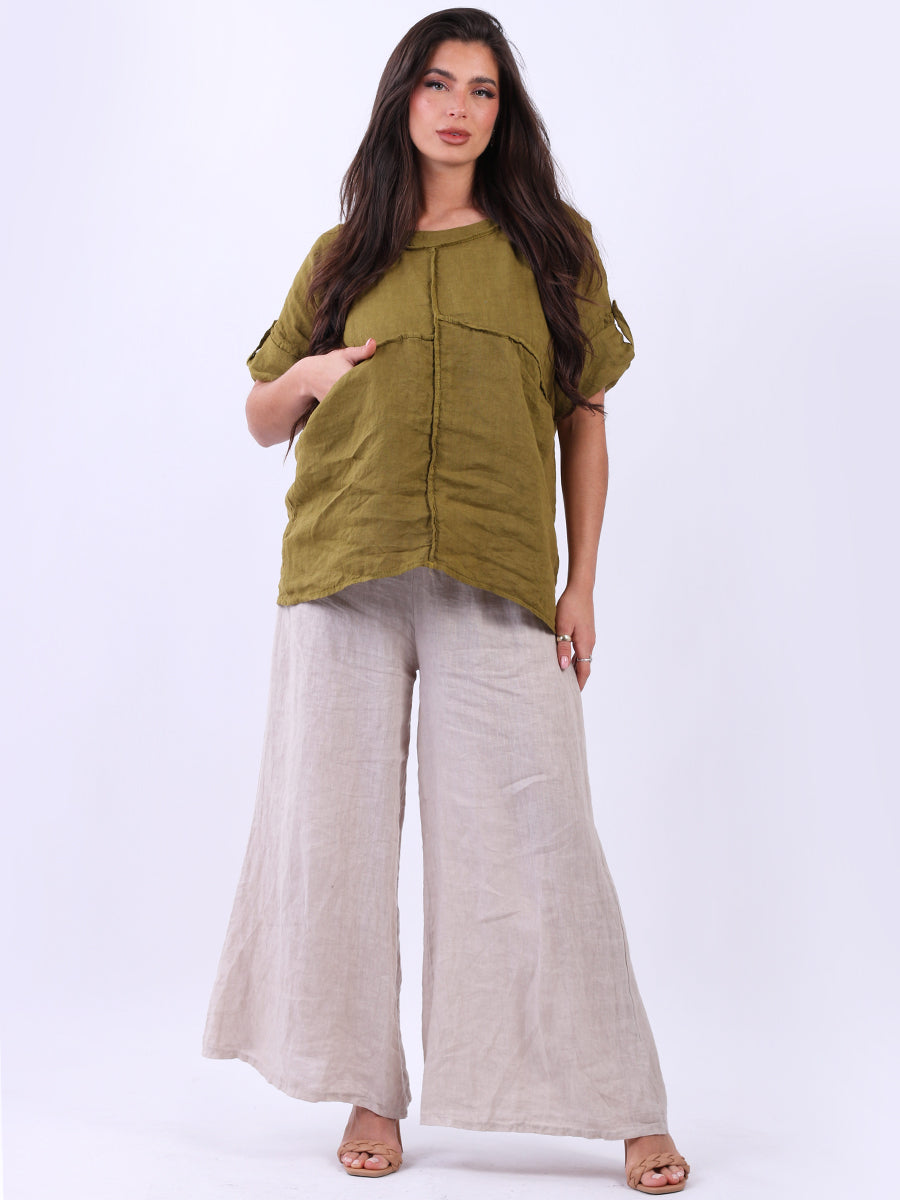 Plain Linen Summer Blouse Olive