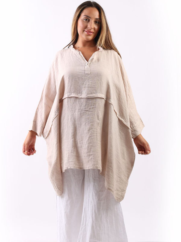 Plus Size Linen Batwing Top Beige