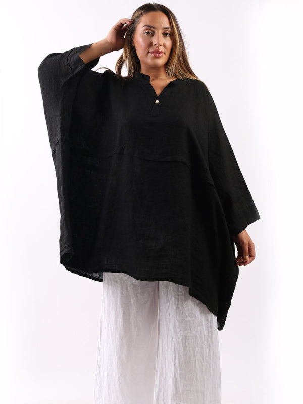 Plus Size Linen Batwing Top Black