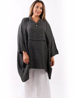 Plus Size Linen Batwing Top Charcoal