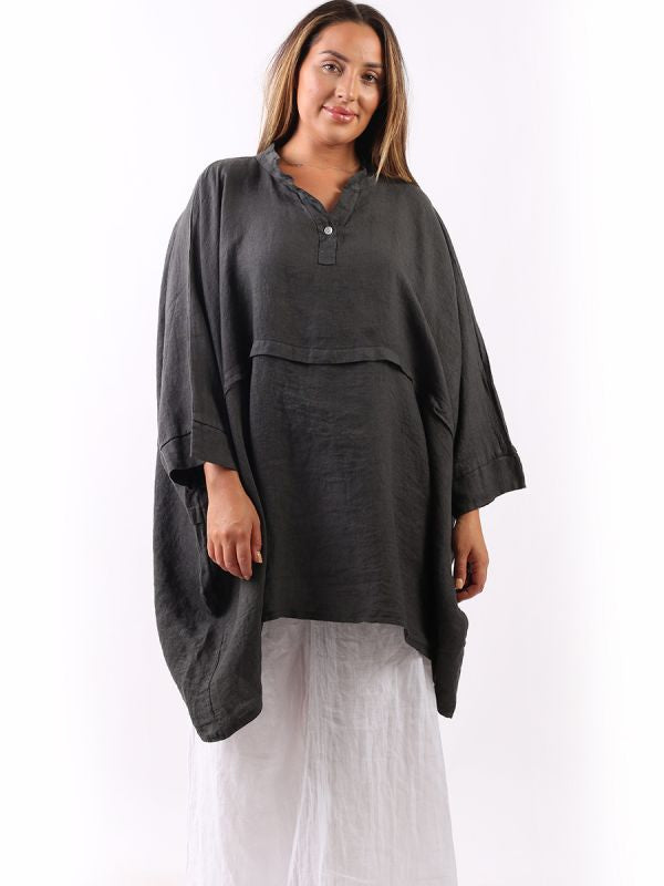 Plus Size Linen Batwing Top Charcoal