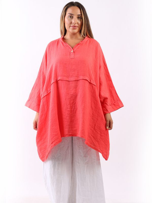 Plus Size Linen Batwing Top Coral