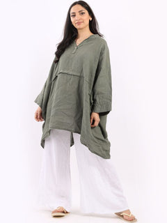 Plus Size Linen Batwing Top Khaki
