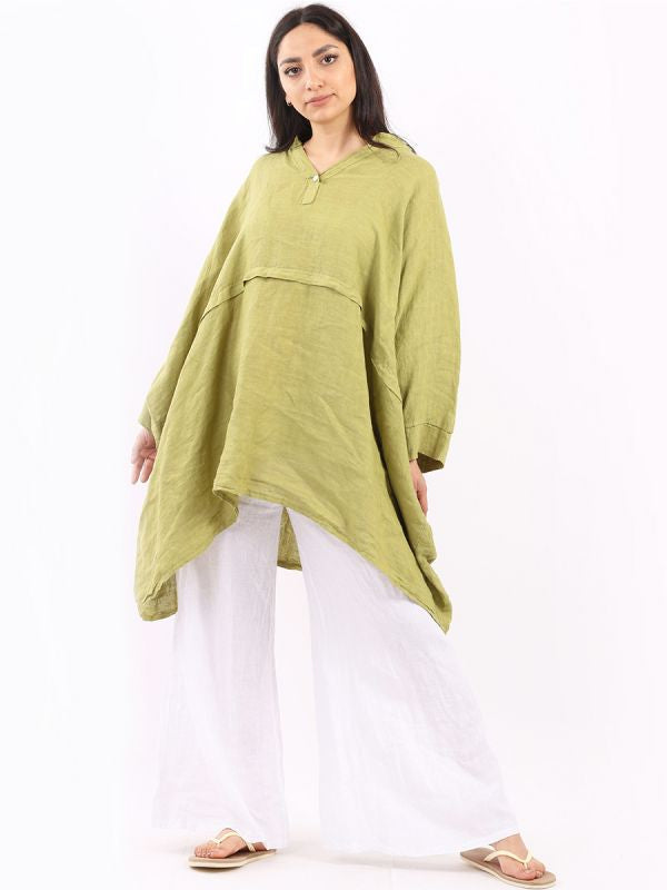 Plus Size Linen Batwing Top Lime Green
