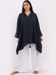 Plus Size Linen Batwing Top Navy