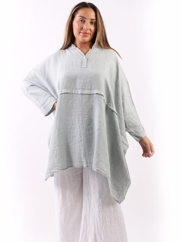 Plus Size Linen Batwing Top Silver