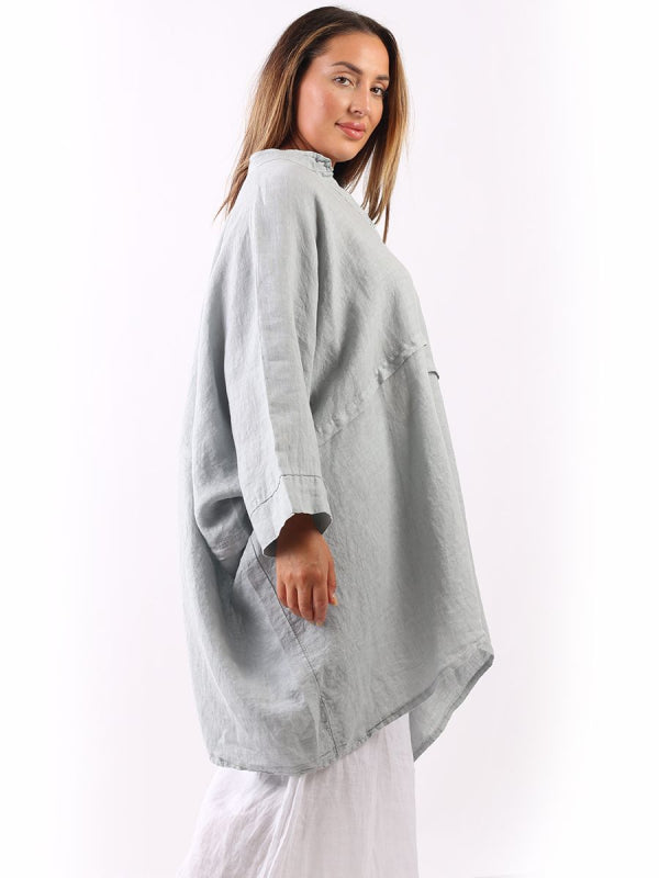 Plus Size Linen Batwing Top Silver