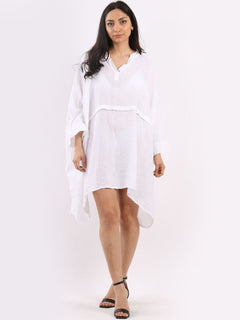 Plus Size Linen Batwing Top White