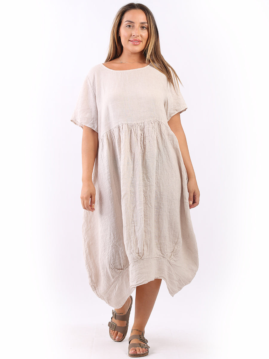 Linen Lagenlook Midi Swing Dress Beige