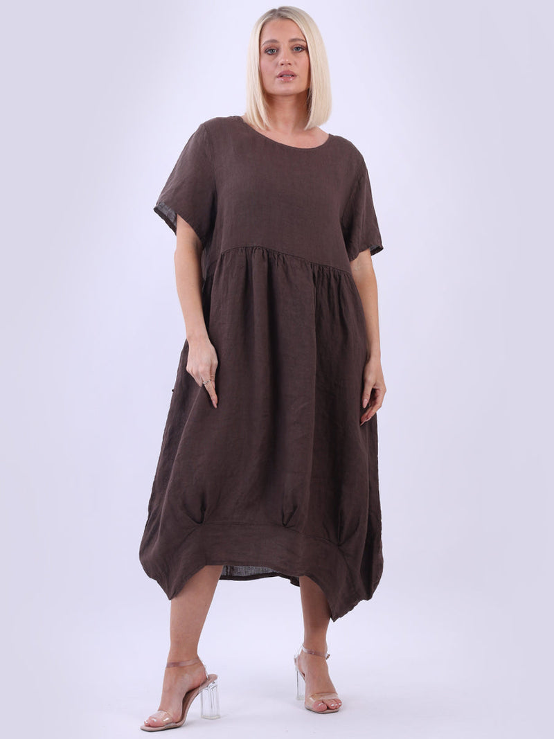 Linen Lagenlook Midi Swing Dress Chocolate