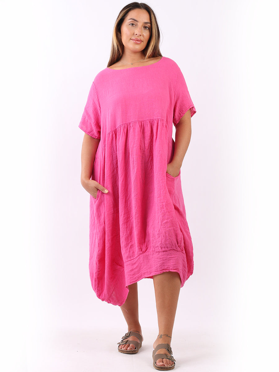 Linen Lagenlook Midi Swing Dress Fuchsia