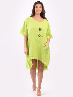 Raw Edge Linen Lagenlook Dress Lime Green