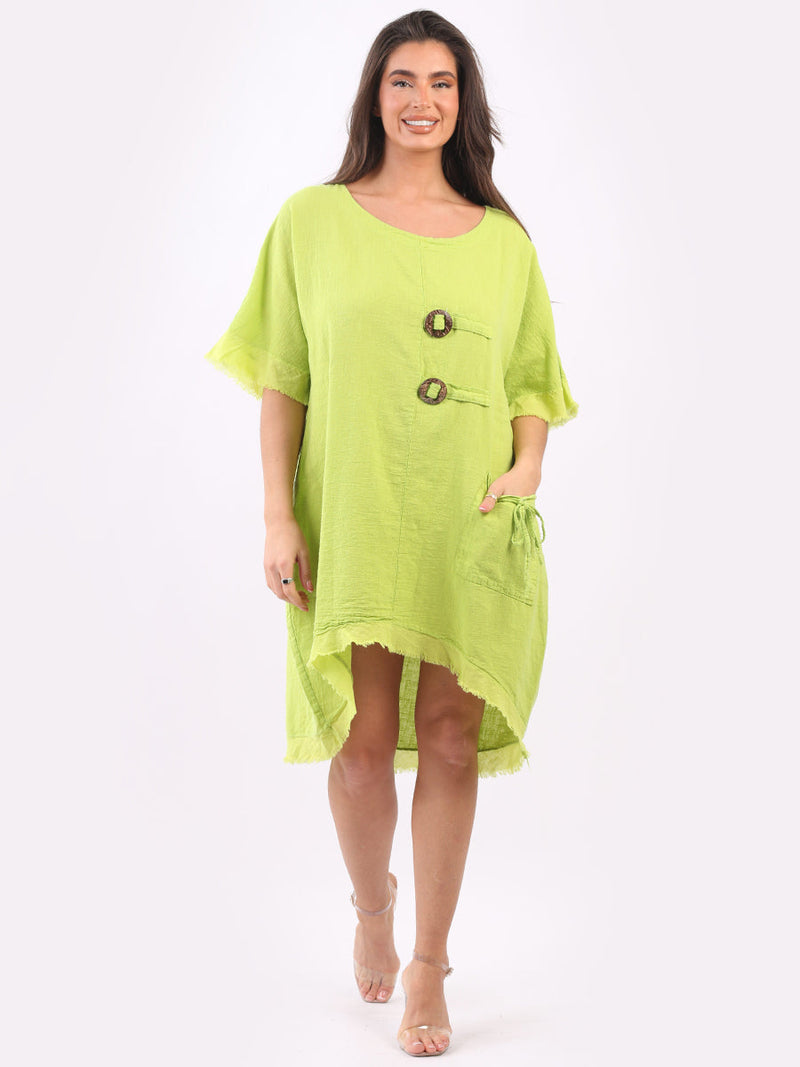 Raw Edge Linen Lagenlook Dress Lime Green