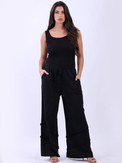 Linen Wide Leg Palazzo Pant Black