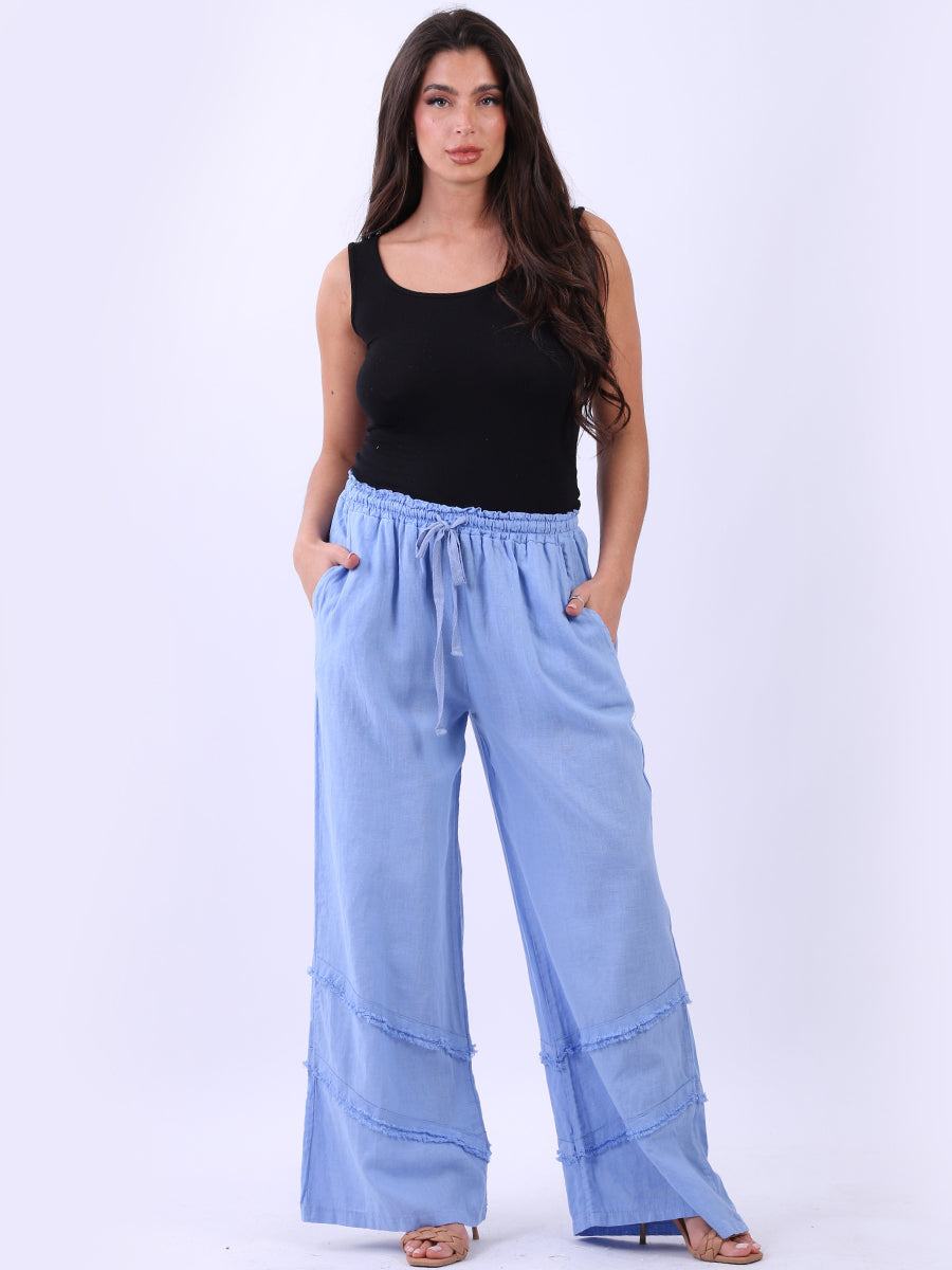 Linen Wide Leg Palazzo Pant Denim