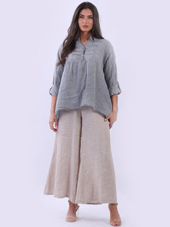 Plain Pleated Linen Tunic Charcoal