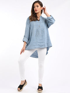 Plain Pleated Linen Tunic Denim