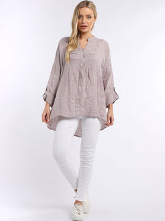 Plain Pleated Linen Tunic Pink