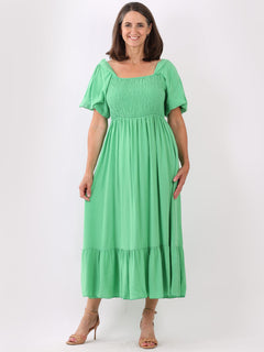 Shirred Smocked Maxi Sundress Green