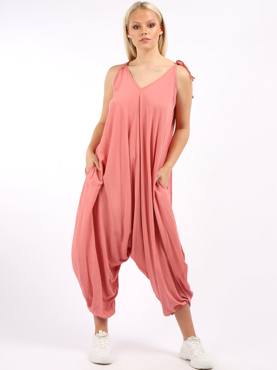 Plain V-Neck Balloon Jumpsuit Sugar Poppy