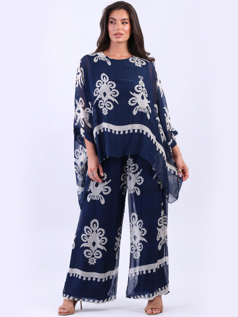 Batwing Silk Tunic Top Navy