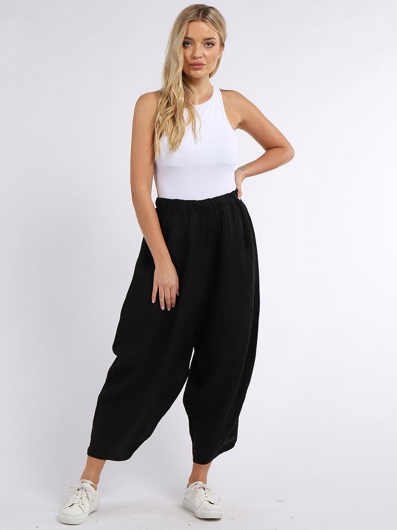 Plain Linen Trouser Black