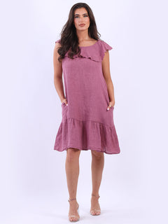 Ruffle Sleeveless Linen Top Raspberry